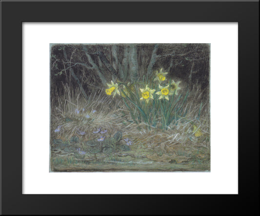 Narcissi And Violets 20x24 Black Modern Wood Framed Art Print Poster by Millet, Jean Francois