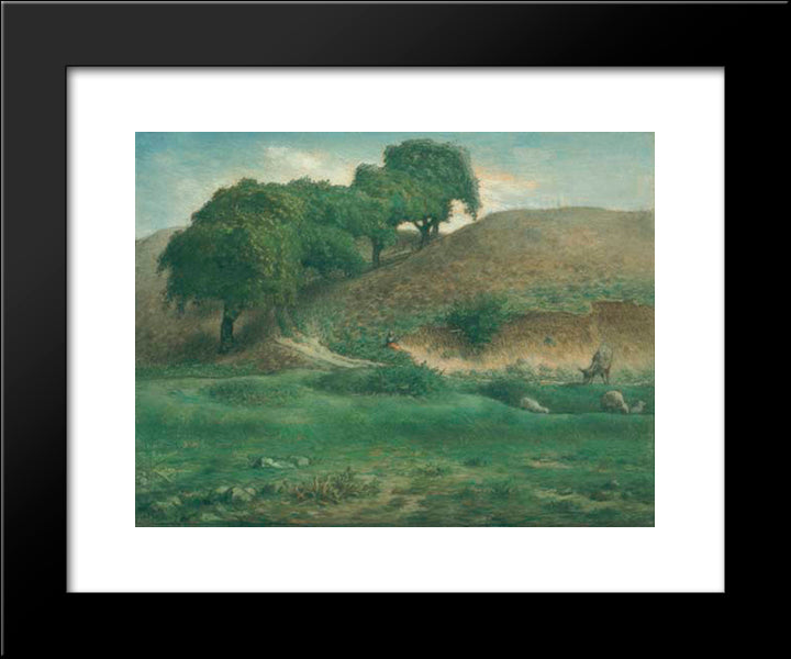 Path Through The Chestnut Trees, Cusset 20x24 Black Modern Wood Framed Art Print Poster by Millet, Jean Francois