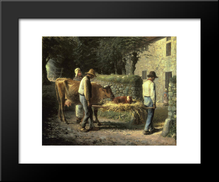 Peasants Bringing Home A Calf Born In The Fields 20x24 Black Modern Wood Framed Art Print Poster by Millet, Jean Francois