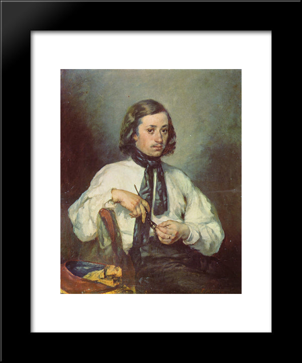 Portrait Of Armand Ono 20x24 Black Modern Wood Framed Art Print Poster by Millet, Jean Francois