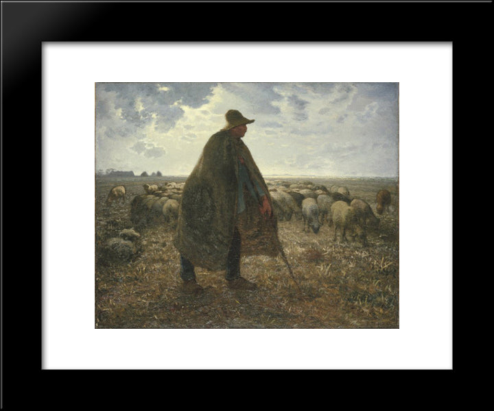 Shepherd Tending His Flock 20x24 Black Modern Wood Framed Art Print Poster by Millet, Jean Francois