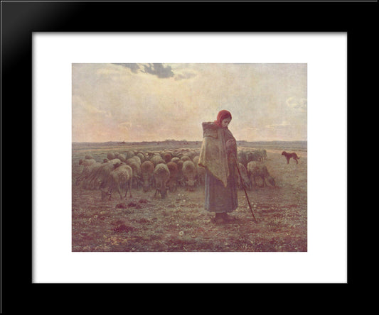 Shepherdess 20x24 Black Modern Wood Framed Art Print Poster by Millet, Jean Francois