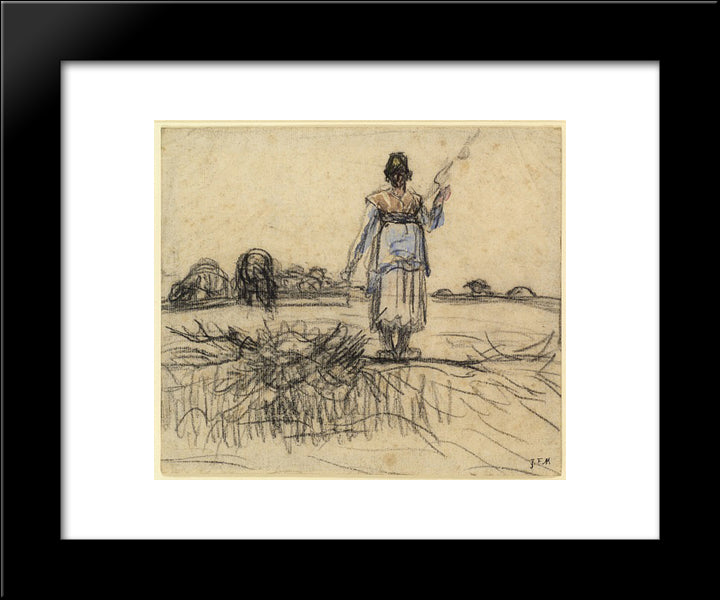 Shepherdess With The Distaff In Auvergne 20x24 Black Modern Wood Framed Art Print Poster by Millet, Jean Francois