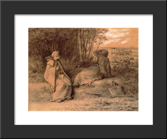 Shepherdesses Seated In The Shade 20x24 Black Modern Wood Framed Art Print Poster by Millet, Jean Francois