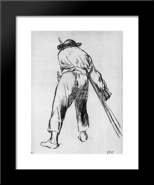 Sketch Of Moving Farmer 20x24 Black Modern Wood Framed Art Print Poster by Millet, Jean Francois