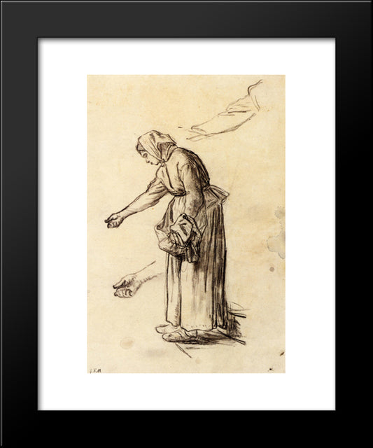 Study For A Woman Feeding Chickens 20x24 Black Modern Wood Framed Art Print Poster by Millet, Jean Francois