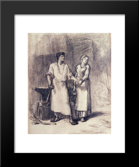 The Blacksmith And His Bride 20x24 Black Modern Wood Framed Art Print Poster by Millet, Jean Francois