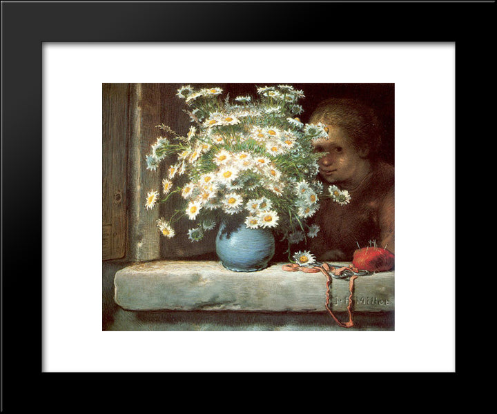 The Bouquet Of Margueritas 20x24 Black Modern Wood Framed Art Print Poster by Millet, Jean Francois