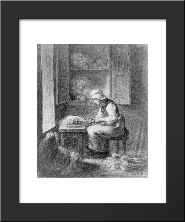 The Carder 20x24 Black Modern Wood Framed Art Print Poster by Millet, Jean Francois