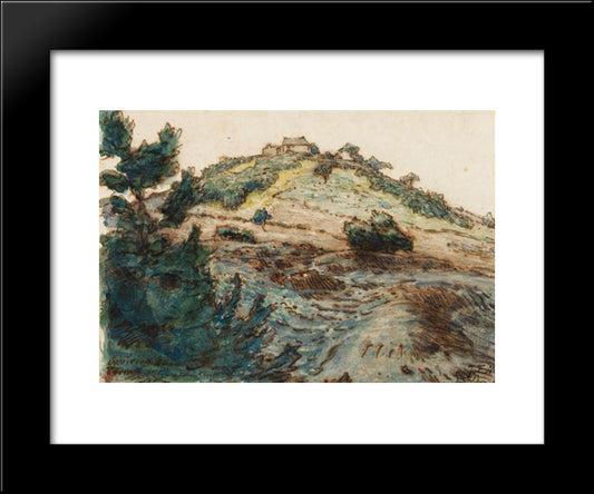 The Farm On The Hill 20x24 Black Modern Wood Framed Art Print Poster by Millet, Jean Francois