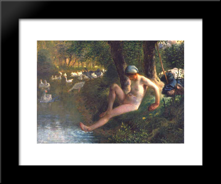 The Goose Girl 20x24 Black Modern Wood Framed Art Print Poster by Millet, Jean Francois