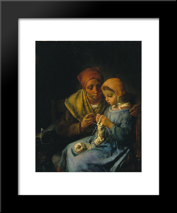 The Knitting Lesson 20x24 Black Modern Wood Framed Art Print Poster by Millet, Jean Francois