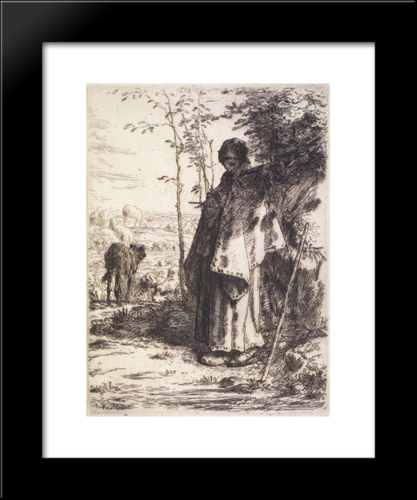 The Large Shepherdess 20x24 Black Modern Wood Framed Art Print Poster by Millet, Jean Francois