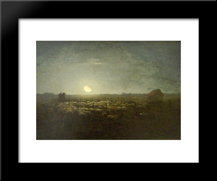 The Sheep Pen, Moonlight 20x24 Black Modern Wood Framed Art Print Poster by Millet, Jean Francois