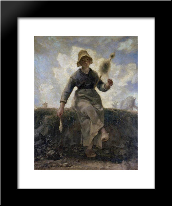 The Spinner, Goatherd Of The Auvergne 20x24 Black Modern Wood Framed Art Print Poster by Millet, Jean Francois