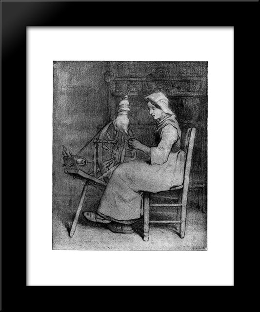 The Spinner 20x24 Black Modern Wood Framed Art Print Poster by Millet, Jean Francois