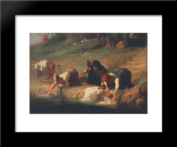 The Washerwomen 20x24 Black Modern Wood Framed Art Print Poster by Millet, Jean Francois