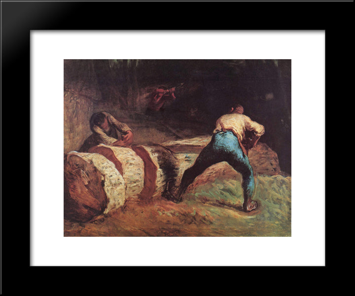 The Wood Sawyers 20x24 Black Modern Wood Framed Art Print Poster by Millet, Jean Francois