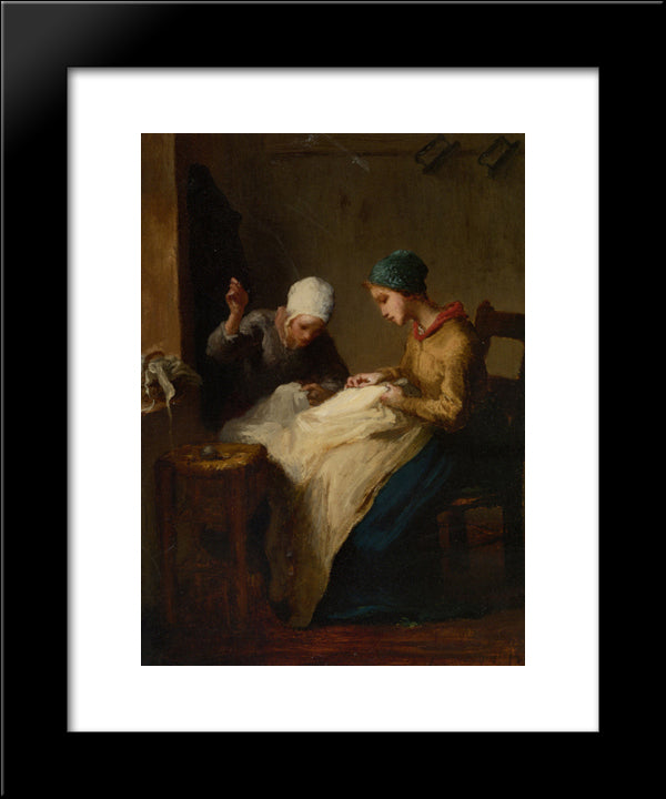 The Young Seamstress 20x24 Black Modern Wood Framed Art Print Poster by Millet, Jean Francois