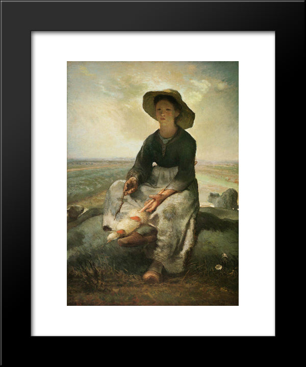 The Young Shepherdess 20x24 Black Modern Wood Framed Art Print Poster by Millet, Jean Francois