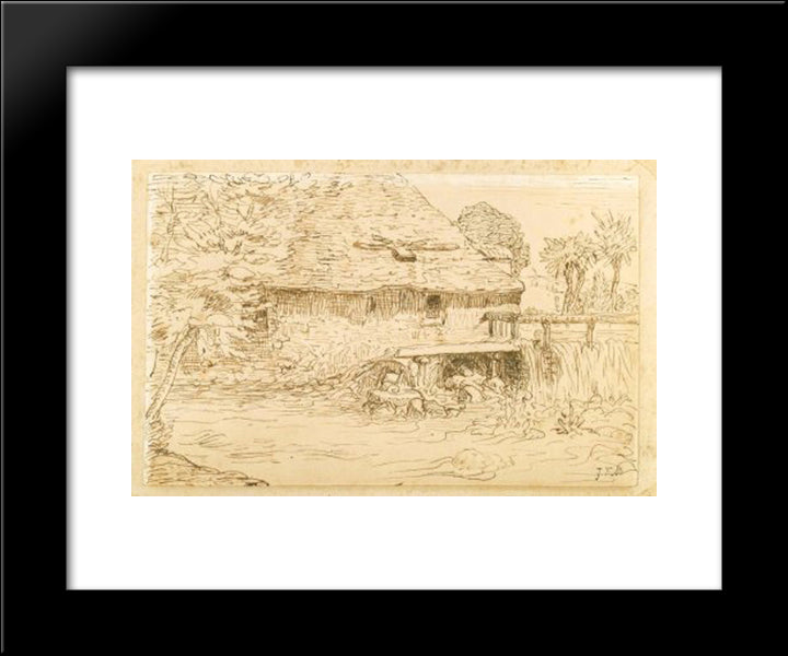 Water Mill Near Vichy 20x24 Black Modern Wood Framed Art Print Poster by Millet, Jean Francois