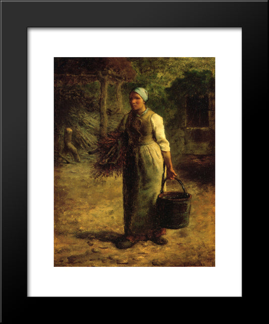Woman Carrying Firewood And A Pail 20x24 Black Modern Wood Framed Art Print Poster by Millet, Jean Francois