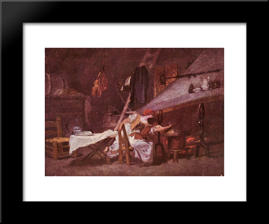 At The Stove 20x24 Black Modern Wood Framed Art Print Poster by Fragonard, Jean Honore