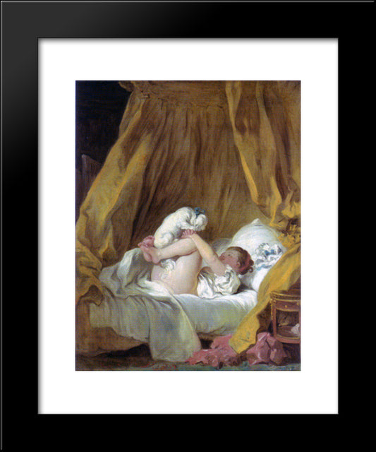 Girl With A Dog 20x24 Black Modern Wood Framed Art Print Poster by Fragonard, Jean Honore