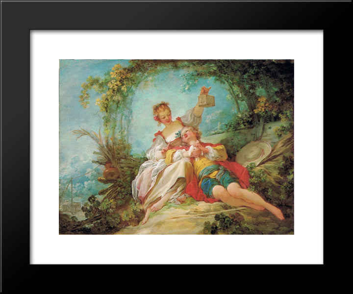 The Happy Lovers 20x24 Black Modern Wood Framed Art Print Poster by Fragonard, Jean Honore