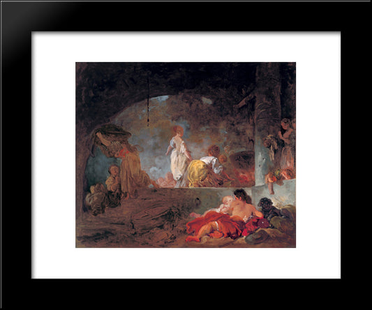 The Laundresses 20x24 Black Modern Wood Framed Art Print Poster by Fragonard, Jean Honore