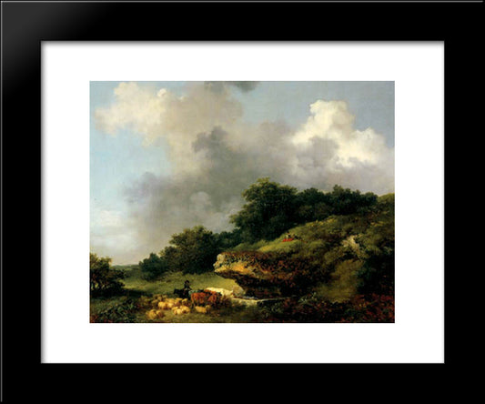 The Watering Place 20x24 Black Modern Wood Framed Art Print Poster by Fragonard, Jean Honore