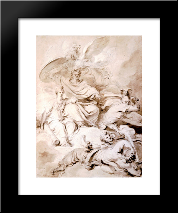 To The Genius Of Franklin 20x24 Black Modern Wood Framed Art Print Poster by Fragonard, Jean Honore