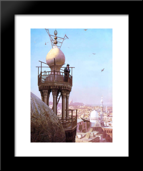 A Muezzin Calling From The Top Of A Minaret The Faithful To Prayer 20x24 Black Modern Wood Framed Art Print Poster by Gerome, Jean Leon