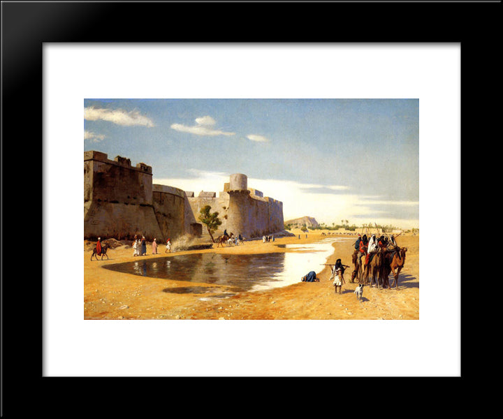 An Arab Caravan Outside A Fortified Town, Egypt 20x24 Black Modern Wood Framed Art Print Poster by Gerome, Jean Leon