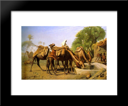 Camels At The Fountain 20x24 Black Modern Wood Framed Art Print Poster by Gerome, Jean Leon