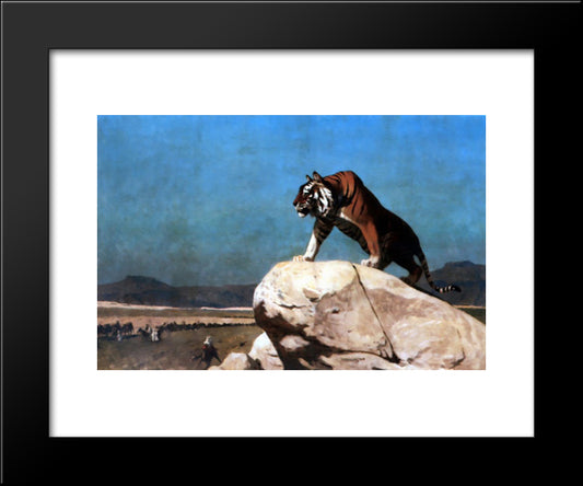 Tiger On The Watch 20x24 Black Modern Wood Framed Art Print Poster by Gerome, Jean Leon