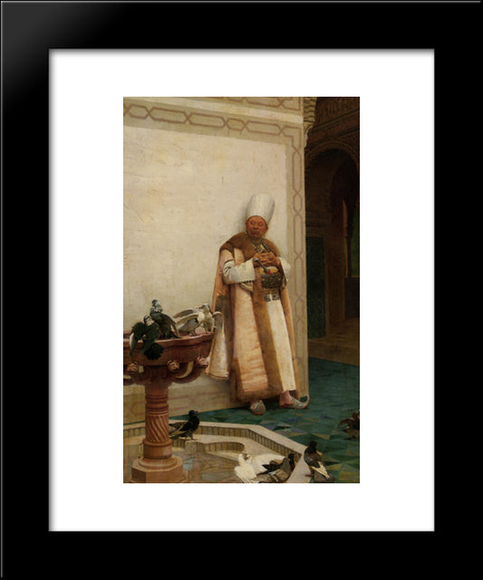 A Grand White Enuch Watching Doves 20x24 Black Modern Wood Framed Art Print Poster by Vibert, Jehan Georges