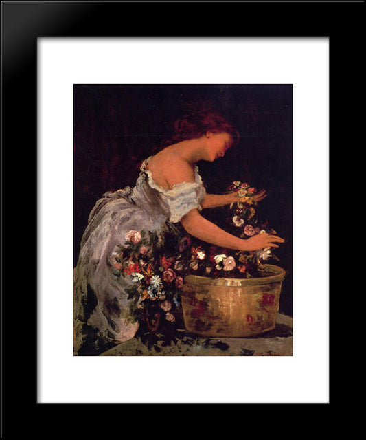 Young Girl Arranging Flowers 20x24 Black Modern Wood Framed Art Print Poster by Vibert, Jehan Georges