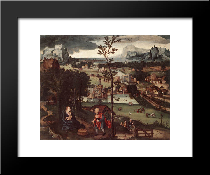 Landscape With The Rest On The Flight 20x24 Black Modern Wood Framed Art Print Poster by Patinir, Joachim