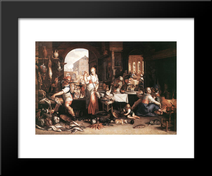 Kitchen Scene 20x24 Black Modern Wood Framed Art Print Poster by Wtewael, Joachim