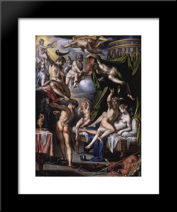 Mars And Venus Surprised By Vulcan 20x24 Black Modern Wood Framed Art Print Poster by Wtewael, Joachim