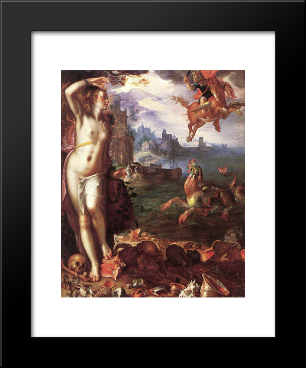 Perseus Rescuing Andromeda 20x24 Black Modern Wood Framed Art Print Poster by Wtewael, Joachim
