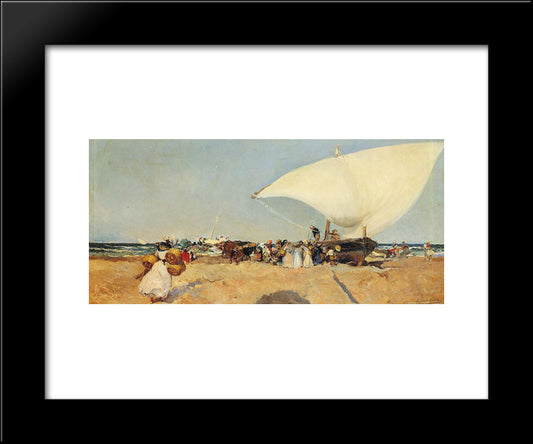 Arrival Of The Boats 20x24 Black Modern Wood Framed Art Print Poster by Sorolla, Joaquin