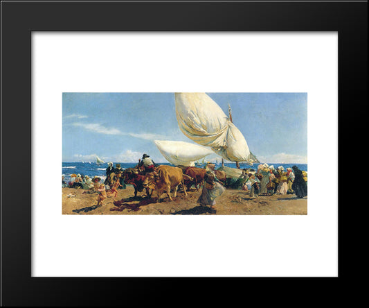 Arrival Of The Fishing Boats On The Beach, Valencia 20x24 Black Modern Wood Framed Art Print Poster by Sorolla, Joaquin