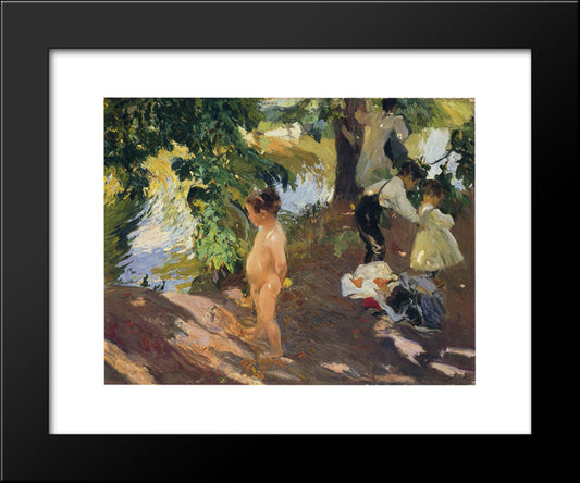 Bathing At La Granja 20x24 Black Modern Wood Framed Art Print Poster by Sorolla, Joaquin