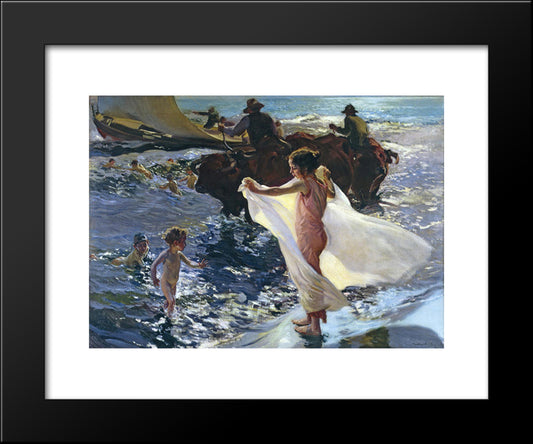 Bathing Time 20x24 Black Modern Wood Framed Art Print Poster by Sorolla, Joaquin