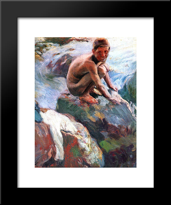 Boy On The Rocks, Javea 20x24 Black Modern Wood Framed Art Print Poster by Sorolla, Joaquin