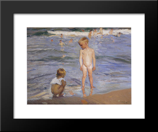 Children Bathing In The Afternoon Sun 20x24 Black Modern Wood Framed Art Print Poster by Sorolla, Joaquin