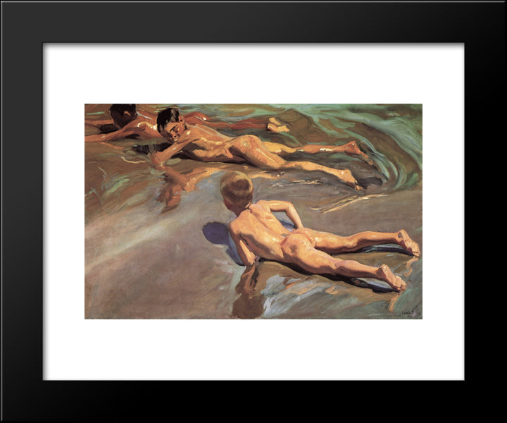Children On The Beach 20x24 Black Modern Wood Framed Art Print Poster by Sorolla, Joaquin