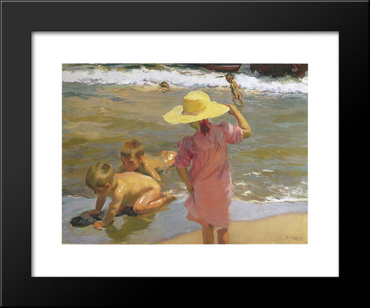 Children On The Seashore 20x24 Black Modern Wood Framed Art Print Poster by Sorolla, Joaquin